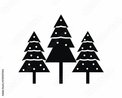 Snow covered pine trees icon silhouette vector isolated on white background