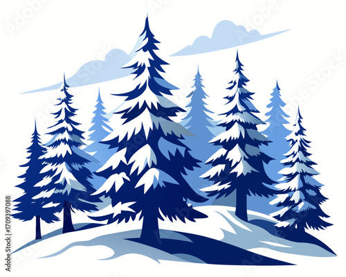 Snow covered pine trees silhouette vector 