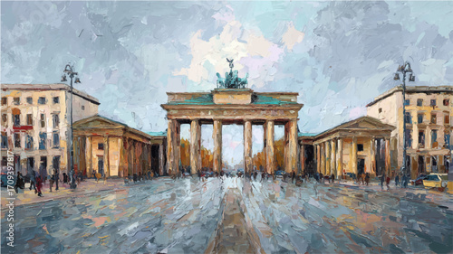Vector illustration of the Brandenburg Gate, oil painting.