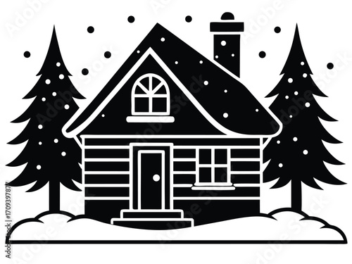 christmas snowy cottage vector icon