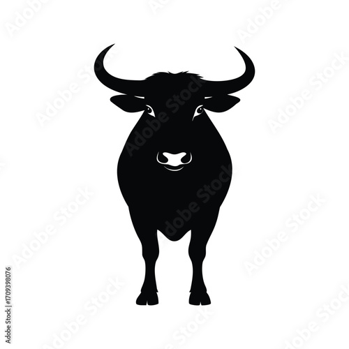 Elegant Black Silhouette of a Wildebeest Standing Tall on White Background, bull silhouette vector illustration