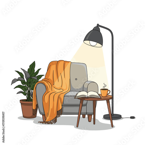 Cozy Reading Nook with Book and Coffee
