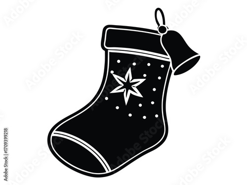 christmas stocking bell vector icon