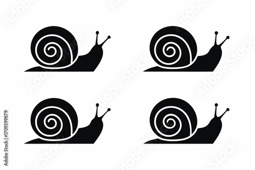 set of Snail crawling icon silhouette illustration isolated on white background