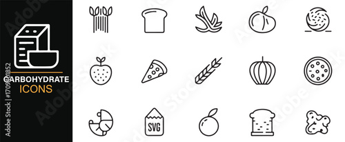 Editable carbohydrate vector icons collection for health, meal, and cooking design