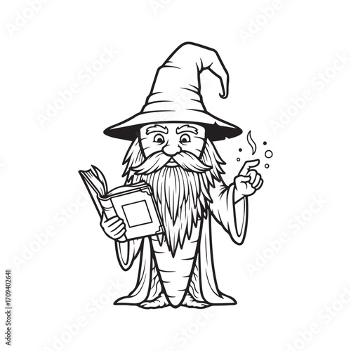 Wizard carrot reading a book casting a spell illustration