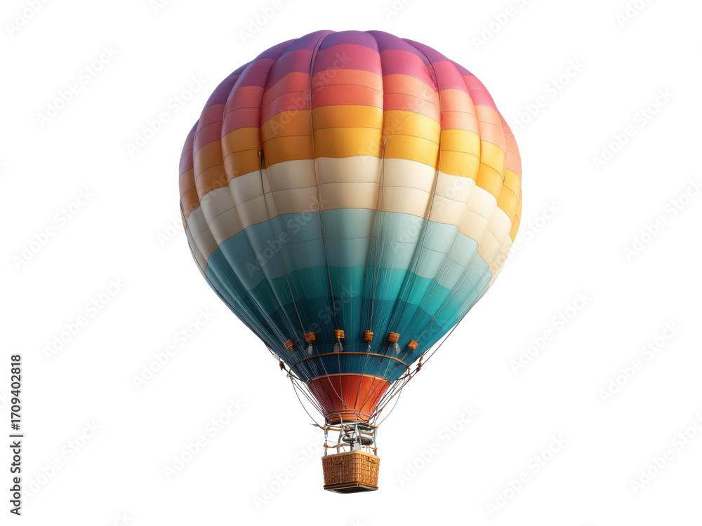 Obraz premium Colorful hot air balloon ascending against black background striped