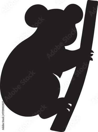 Koala silhouette vector, cute animal illustration, perfect for wildlife, nature, and forest designs.