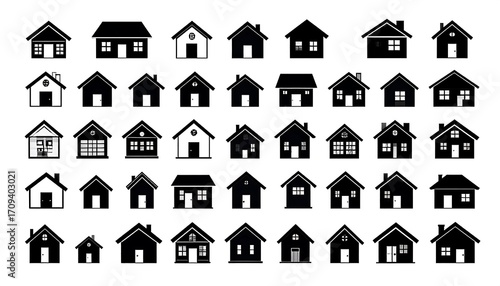 Diverse collection of silhouette house icons