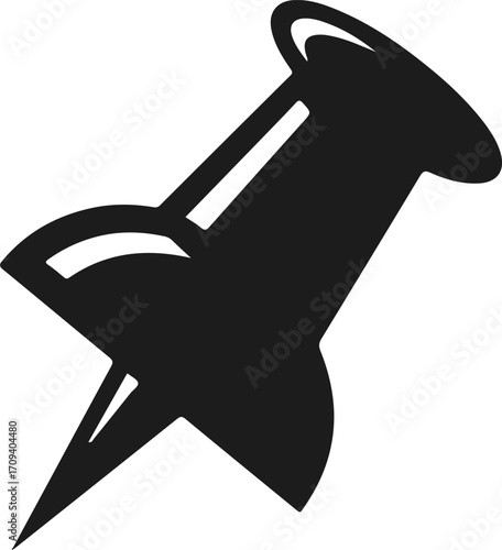 black push pin icon isolated on white background, map marker or bulletin board pin silhouette symbol