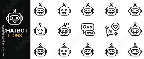 Thin line vector chatbot assistant icons for digital communication and AI concepts