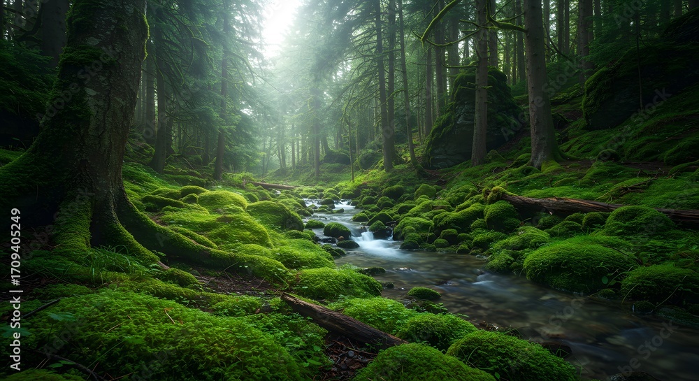Obraz premium Serene Mountain Lake at Sunrise with Mist and Golden Light