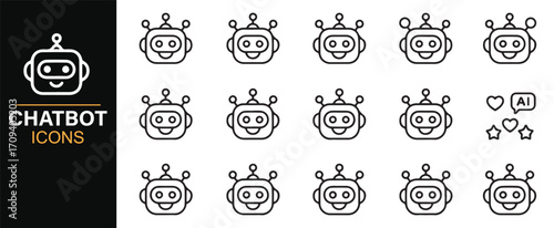 Vector line icons of chatbot heads and artificial intelligence assistants for apps