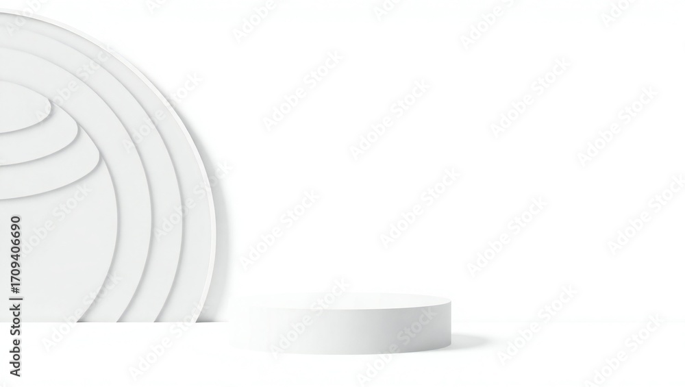 Obraz premium Minimalist white podium with layered abstract arches on a white background