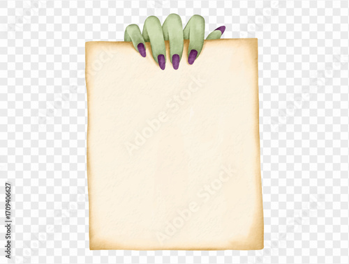 Watercolor witch zombie hand with parchment spooky halloween creepy cartoon Vector.