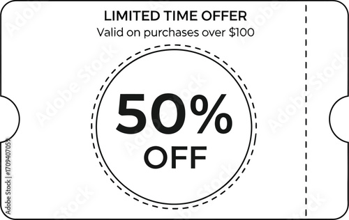 Vector art of fifty percent off coupon promotion
