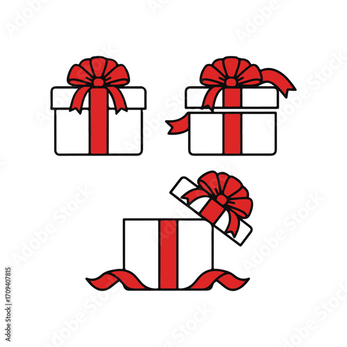 Gift box icon. black present with red ribbon vector illustration on transparent background.