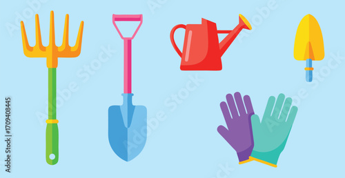 Colorful Gardening Tools Collection Illustration