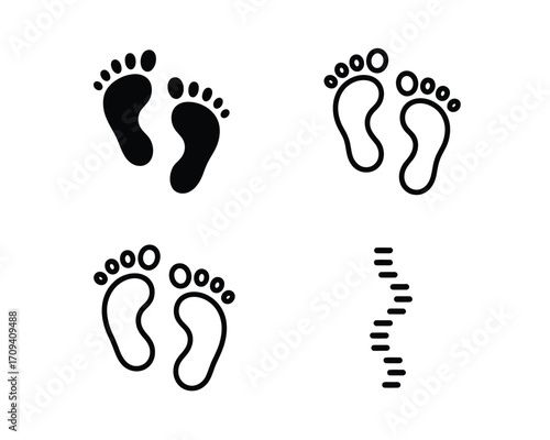 Footprints and steps icons on white background black