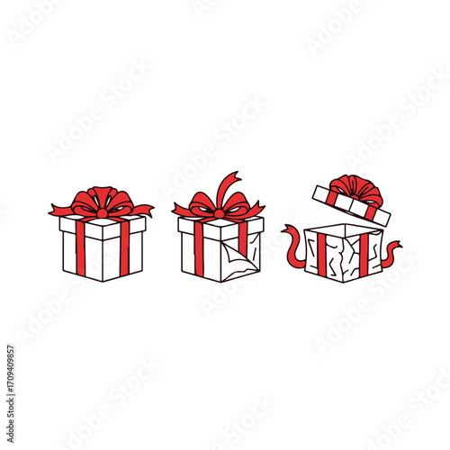Gift box icon. black present with red ribbon vector illustration on transparent background.
