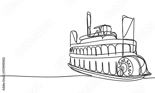 Line Drawing of a Paddle Steamer Boat