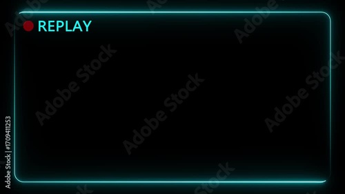 Video Camera Replay Screen Animation on black Background in HD, Cinematic Replay Overlay for Video Editing and Film Effects 