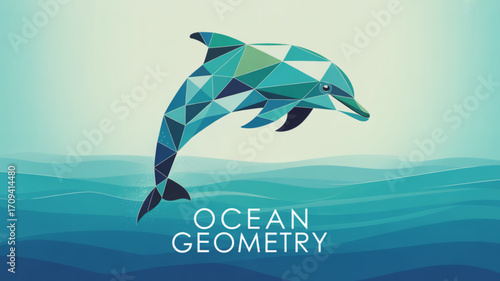 Geometric dolphin ocean art print illustration for modern wall decor and sea life themed interior design ideas