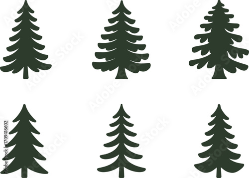 Minimalist tree silhouettes, abstract pine illustrations, black and white forest design, modern botanical decor, silent grove nature concept art.