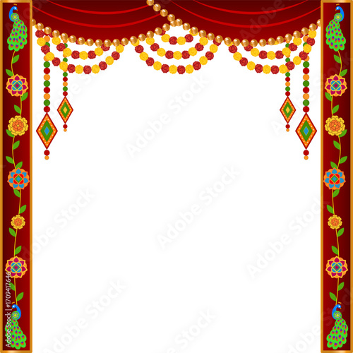 Vector illustration of beautiful decorative curtain frame on transparent background