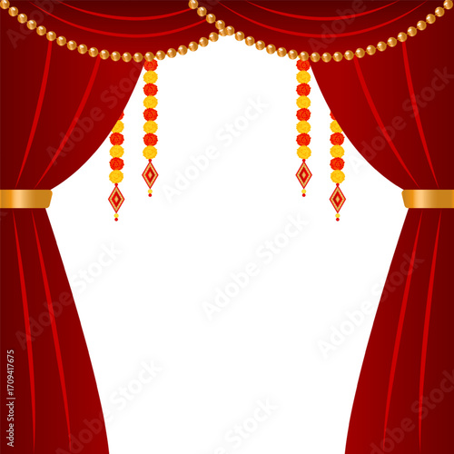 Vector illustration of beautiful decorative curtain frame on transparent background