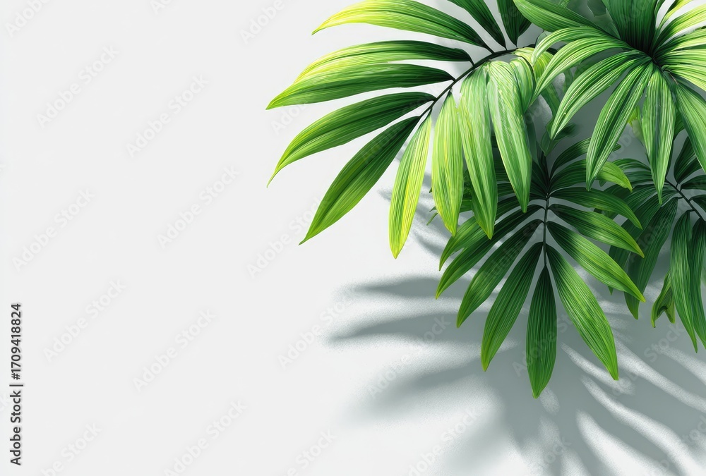 Obraz premium Lush tropical leaves cast soft shadows on a light background