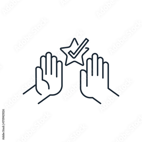 Network interaction, cooperation. Referral program strategy, referring friends, business partnership, affiliate marketing concept.Vector linear icon illustration isolated on white background.