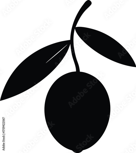 Symbol of Peace Olive Branch Silhouette, Mediterranean Olive Tree Silhouette Vector, Flat Design Olive Branch Vector Art