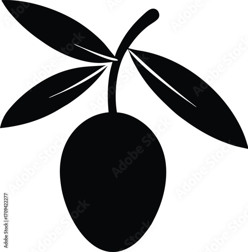 Symbol of Peace Olive Branch Silhouette, Mediterranean Olive Tree Silhouette Vector, Flat Design Olive Branch Vector Art