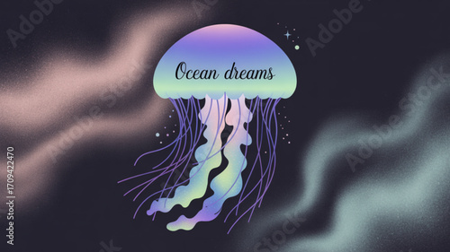 Ocean themed jellyfish art print for home decor and wall art with dreamy ocean jellyfish illustration art