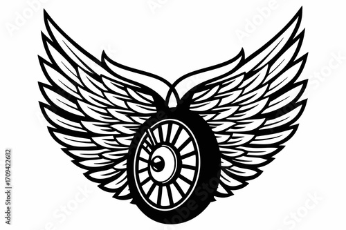 Winged Motorcycle Wheel Vintage Emblem Vector Illustration