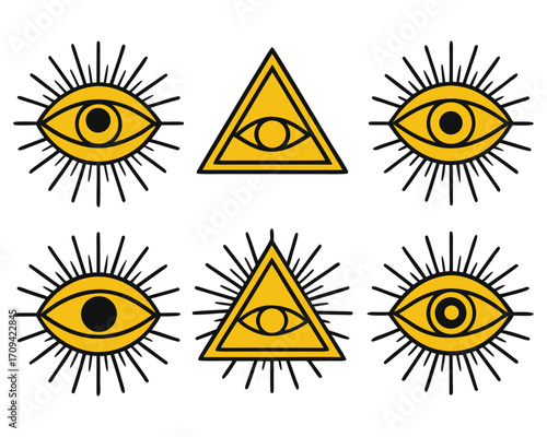 Eye of Providence and All Seeing Eye Graphic Collection in Yellow and Black