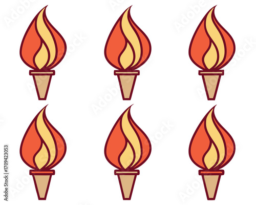 Illustration of Six Flaming Torches Symbolizing Competition, Perseverance, and the Olympic Games