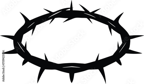 Minimalist Crown of Thorns Flat Vector Icon. Black Crown of Thorns Silhouette SVG/EPS Cut File