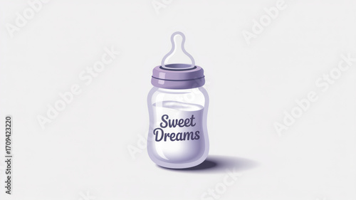 Baby bottle with sweet dreams text, milk bottle, baby feeding bottle, baby care, infant bottle, baby food bottle