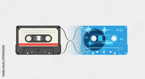 Nostalgic Audio Cassette Illustration: Transitioning to Digital Music Streaming for Music Production and Audio Content Creation Projects