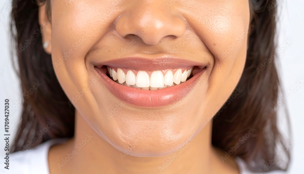 Obraz premium Close-up of a smiling woman's mouth