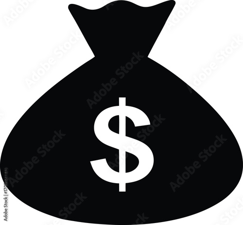 Black Dollar Bag Silhouette - Scalable Vector Graphic. Money Bag Silhouette Vector Illustration.