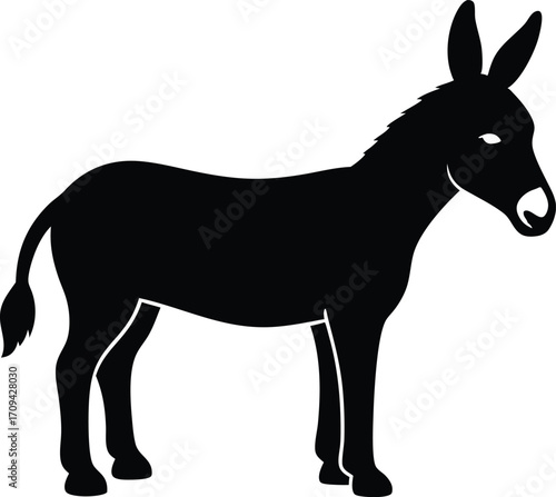 Donkey Silhouette Vector Illustration - Flat Design. Black Donkey Silhouette - Scalable Vector Graphic