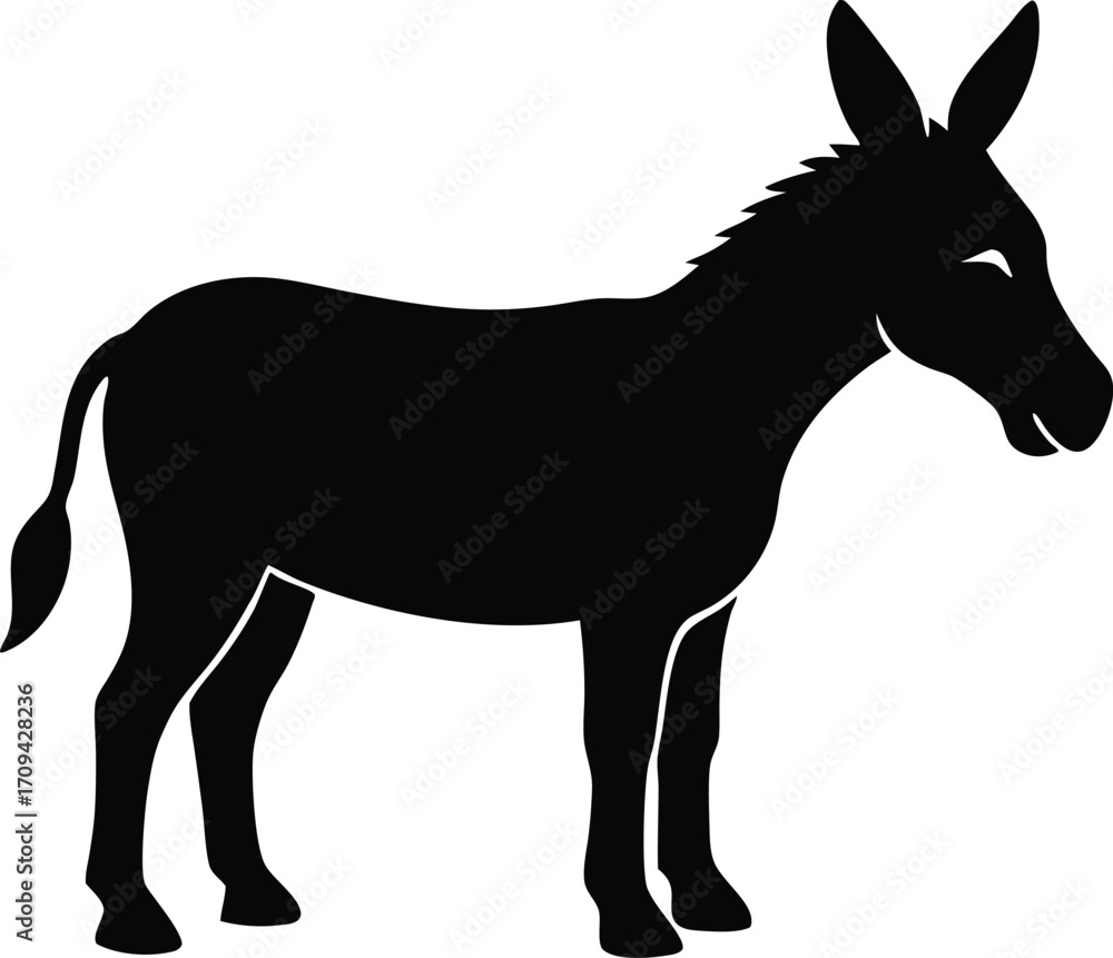 Fototapeta premium Donkey Silhouette Vector Illustration - Flat Design. Black Donkey Silhouette - Scalable Vector Graphic
