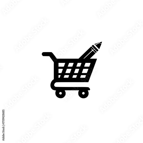 Shopping cart with pencil icon representing editable order concept in online retail interface