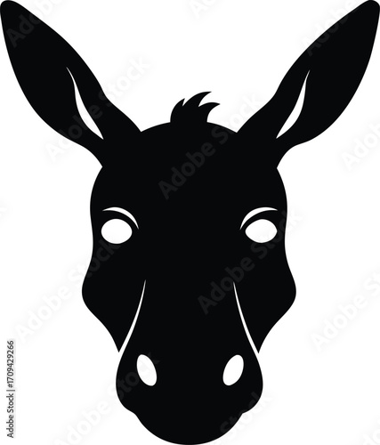 Donkey Head Silhouette, Flat Vector Icon, Donkey Profile Silhouette, Flat Design Vector.