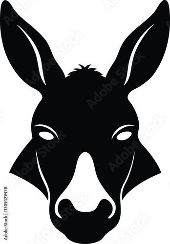 Donkey Head Silhouette, Flat Vector Icon, Donkey Profile Silhouette, Flat Design Vector.