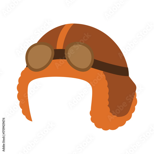 Vintage Aviator Leather Helmet with Sheepskin Lining Vector Illustration