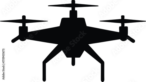 Drone Black Silhouette, Flat Vector Icon, Modern Drone Icon, Flat Silhouette Vector Graphic